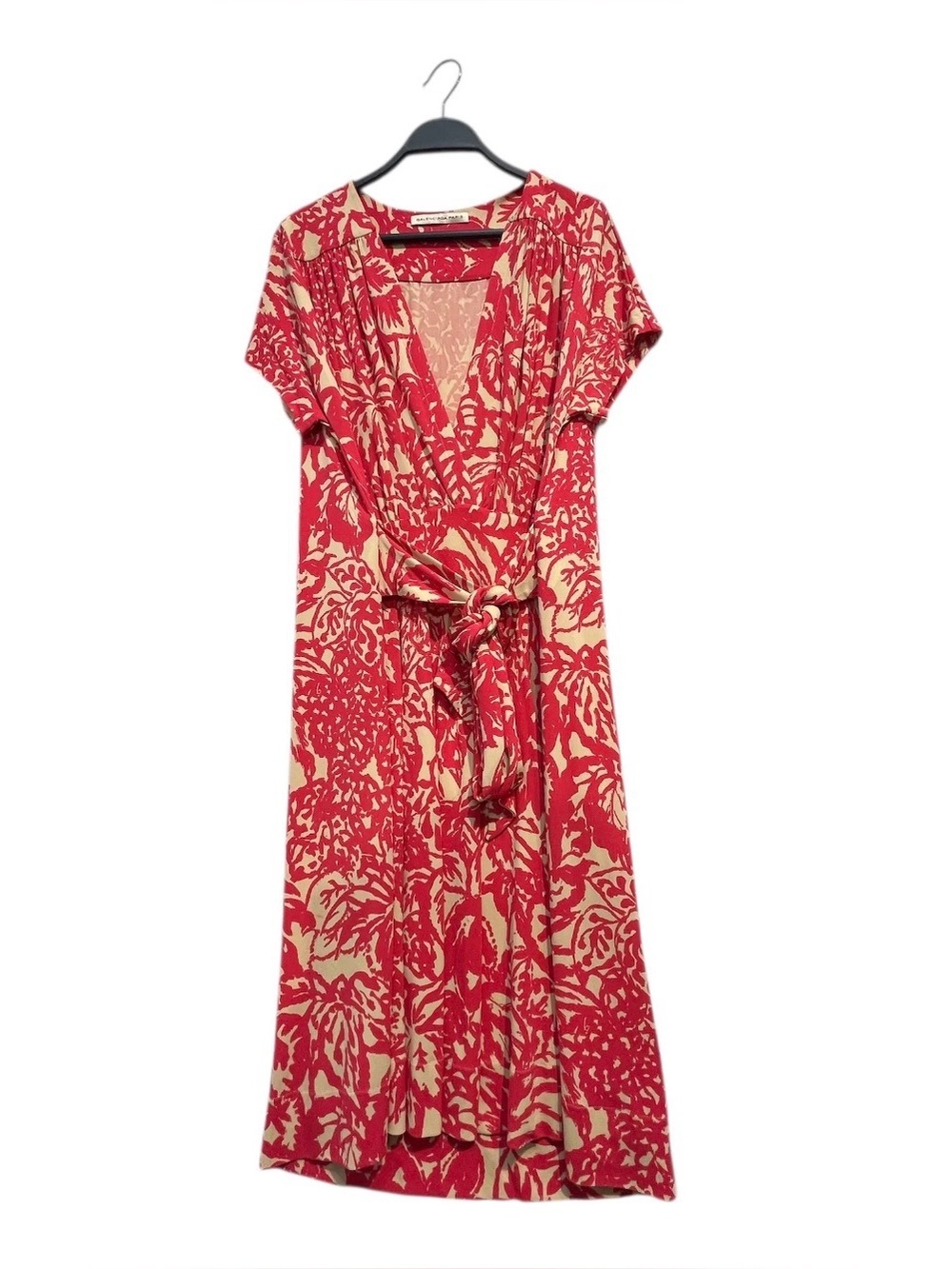 Balenciaga Red and Cream Floral Maxi Dress with Waist Tie Size 38 Authentic